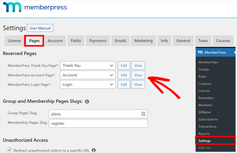 pages memberpress