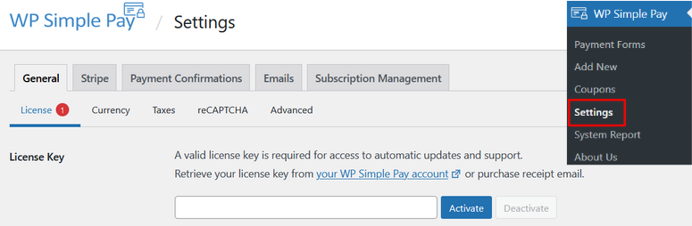 activate license key for wp simple pay