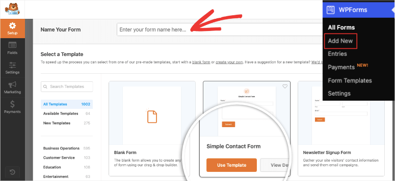 simple contact form in wpforms