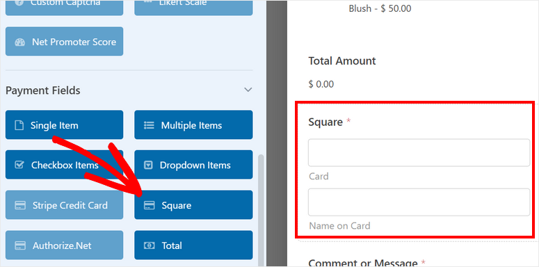 square payment field