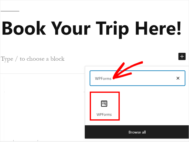wpforms block booking form for travel form
