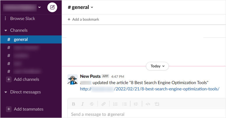 embed slack in wordpress noitification