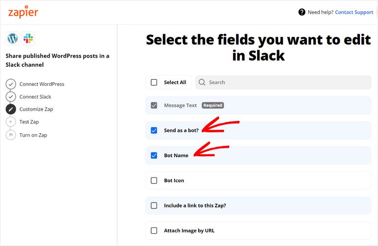choose slack edit fields