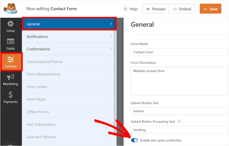 how to add a contact form settings