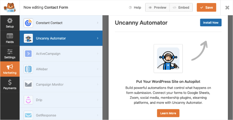 integración asombrosa de wpforms