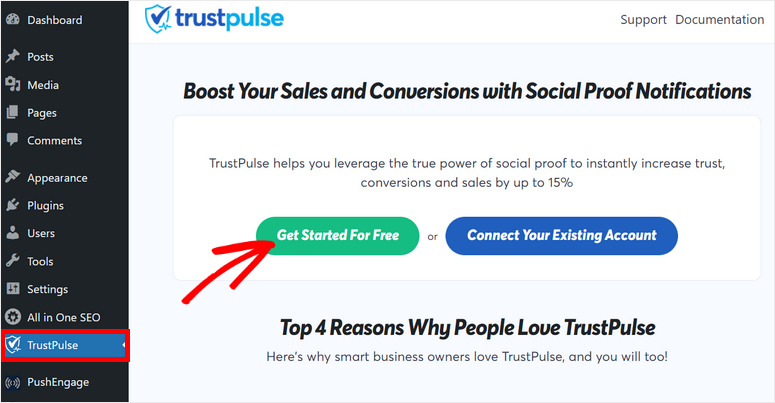 connect trustpulse with wordpress