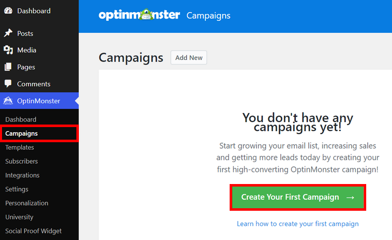 create a new optinmonster campaign