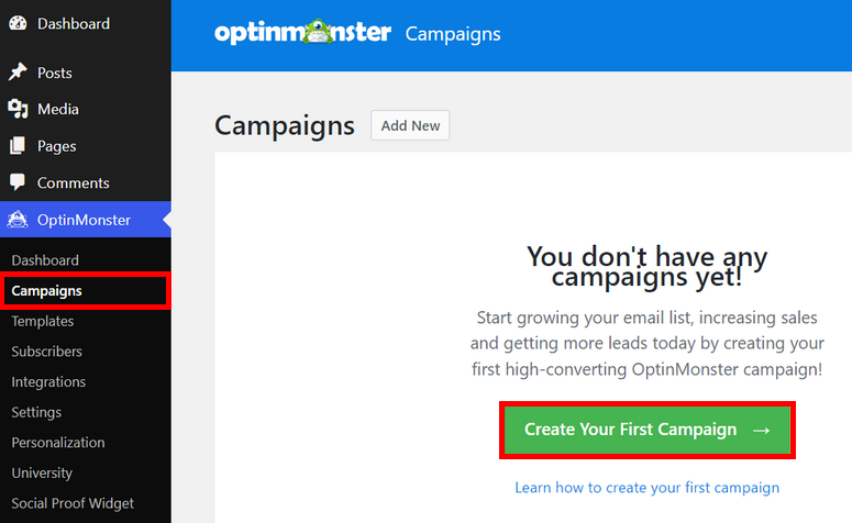 crear una nueva campaña optinmonster