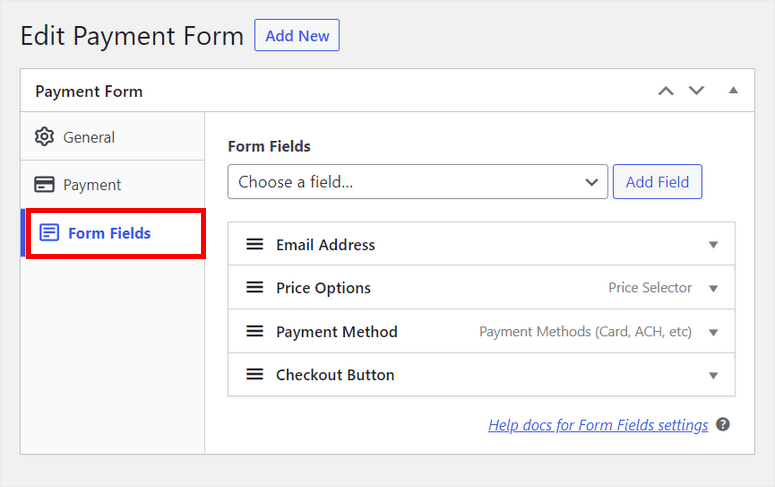 payment form fields