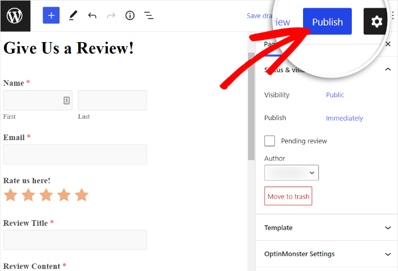 publish the review form