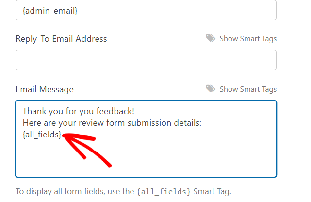 user form notification message
