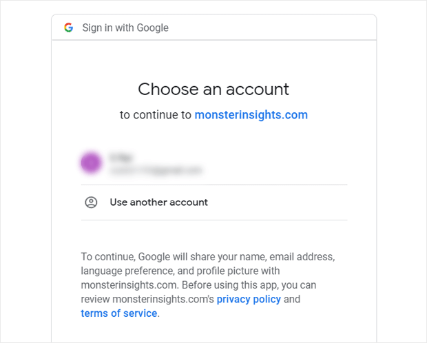 choose google account in monsterinsights