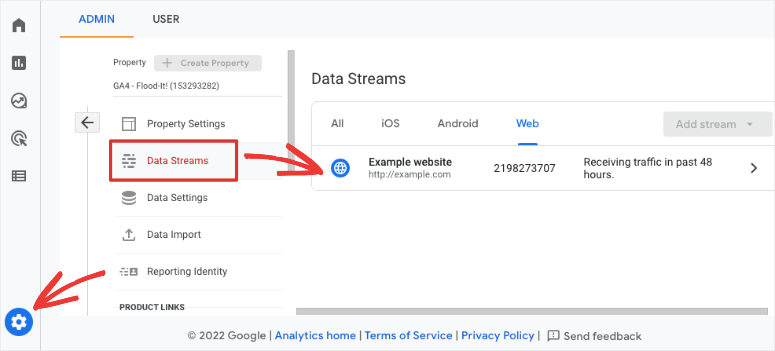 data stream inside ga admin