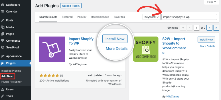 add import shopify to wp plugin