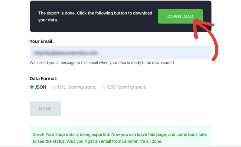 download button in shopify importer