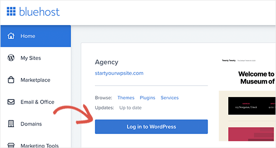 logintowp en bluehost - IsItWP - Detector de temas gratuito de WordPress