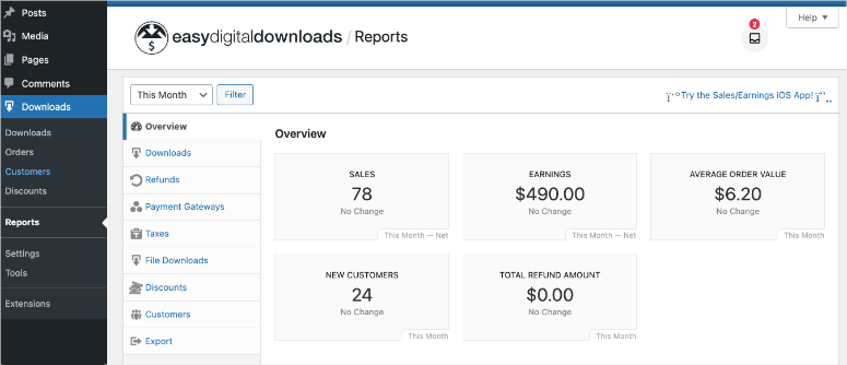 edd reports - IsItWP - Detector de temas de WordPress gratuito informes edd