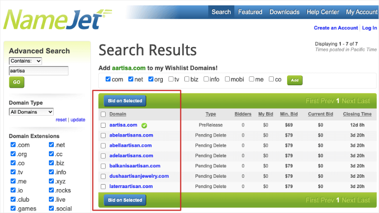 Select expired domain name