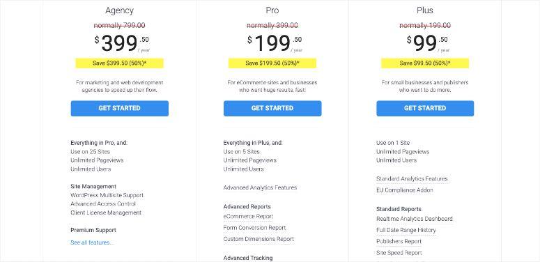 برنامه های قیمت گذاری monsterinsights