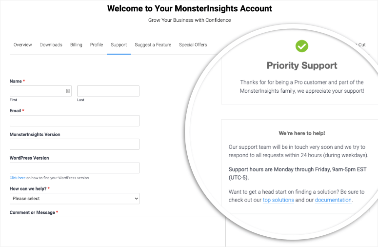 support in monsterinsights