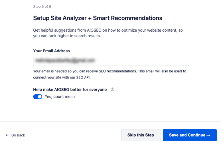 add email in aioseo