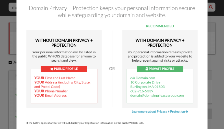 comparación de privacidad de dominio