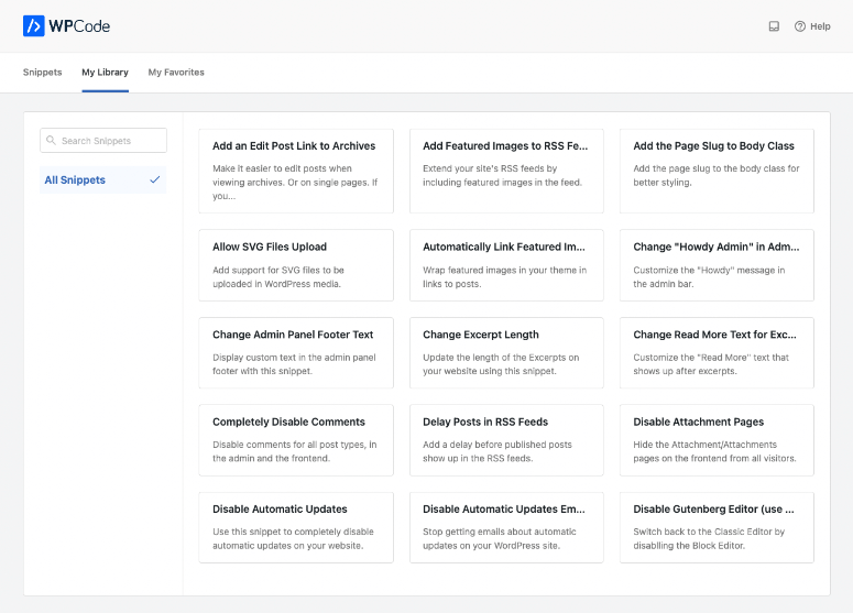 WPCode snippets library