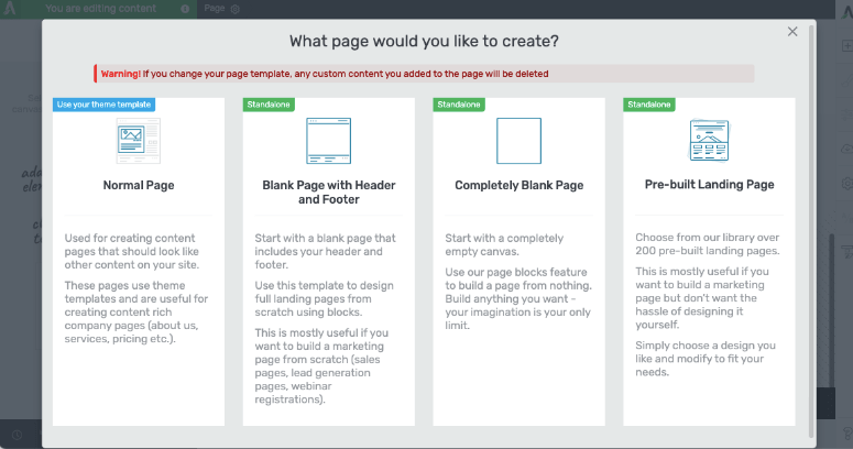 Page templates and builder options in Thrive