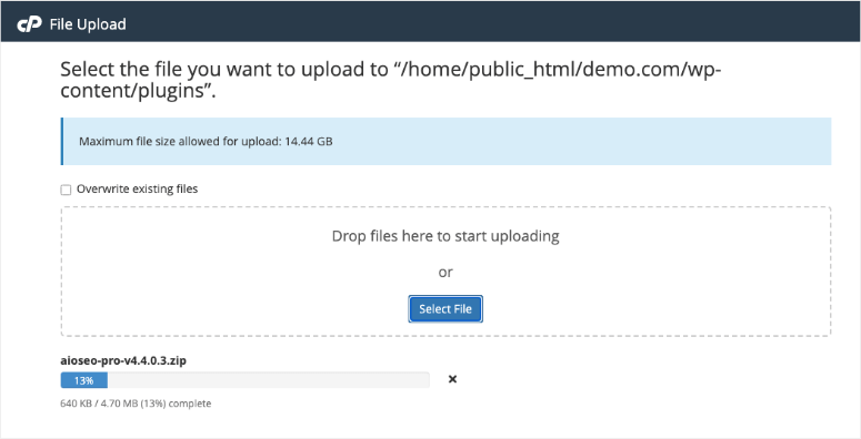 upload file in cpanel