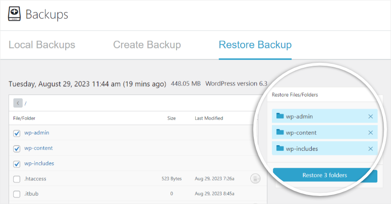 backupbuddy select restore files