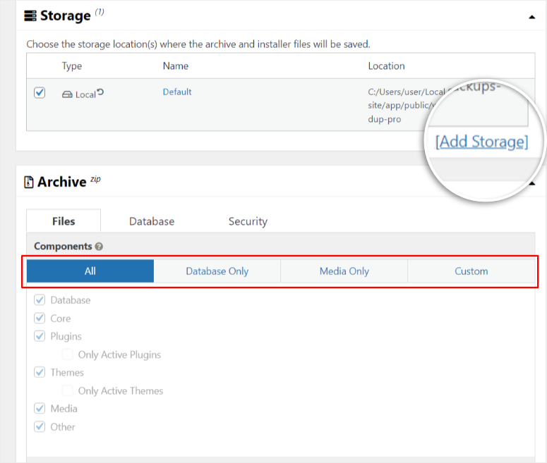 duplicator backup setup