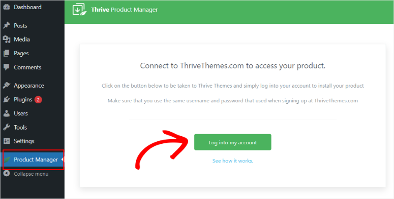 thrive product manager menu