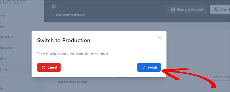 bluehost live staging switch to production