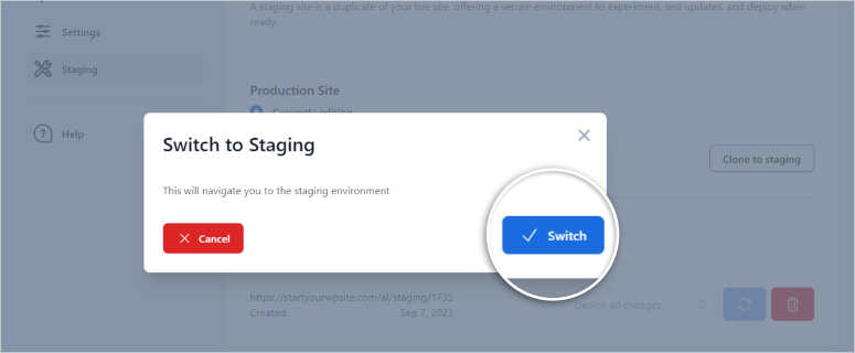 bluehost live staging switch to staging