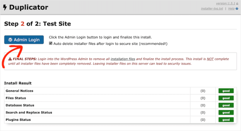 duplicator staging website clone login