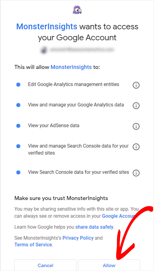 monsterinsights grant permissions