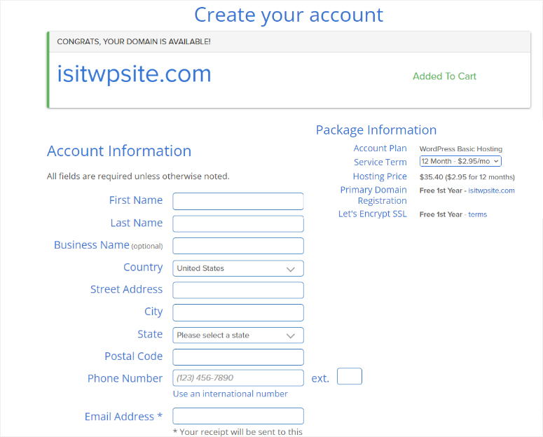 create free business email bluehost setup