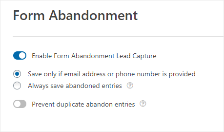 wpforms form abandonment enabled