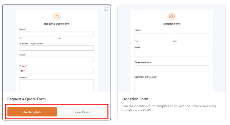 wpforms see demo use template