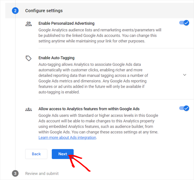 configure settings google ads