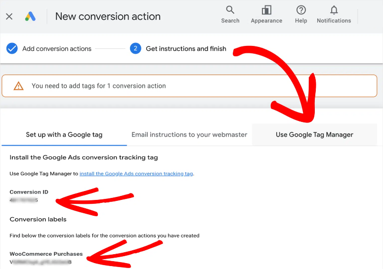 copy conversion id google ads
