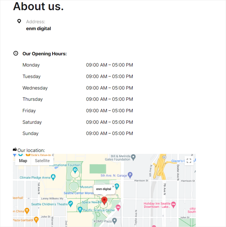aioseo display maps business hours