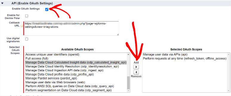 salesforce selected oauth scopes