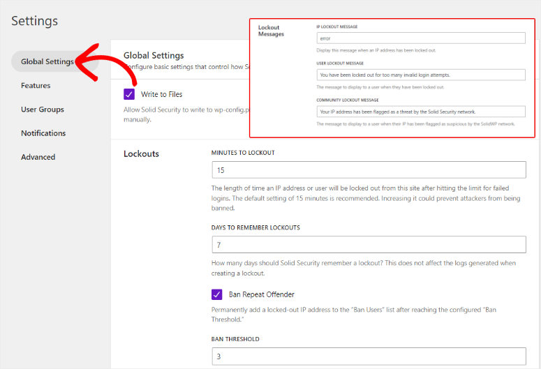 solid security global settings