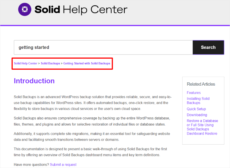 solid security help center search feature