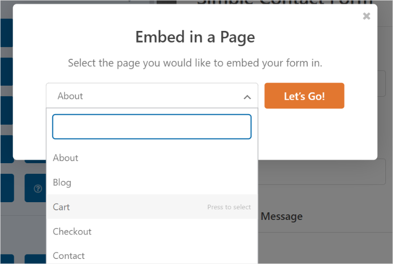 wpforms add form existing page