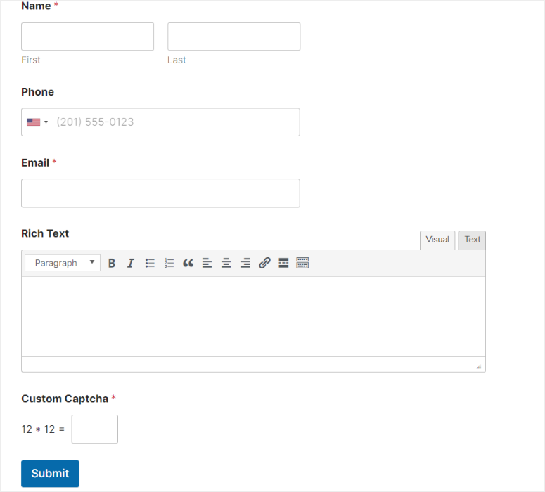 wpforms custom contact form