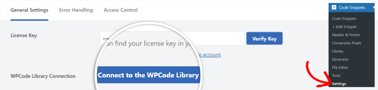 connect wpcode library to wordpress