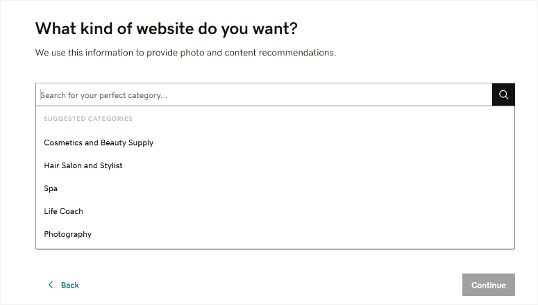 godaddy select kind of website
