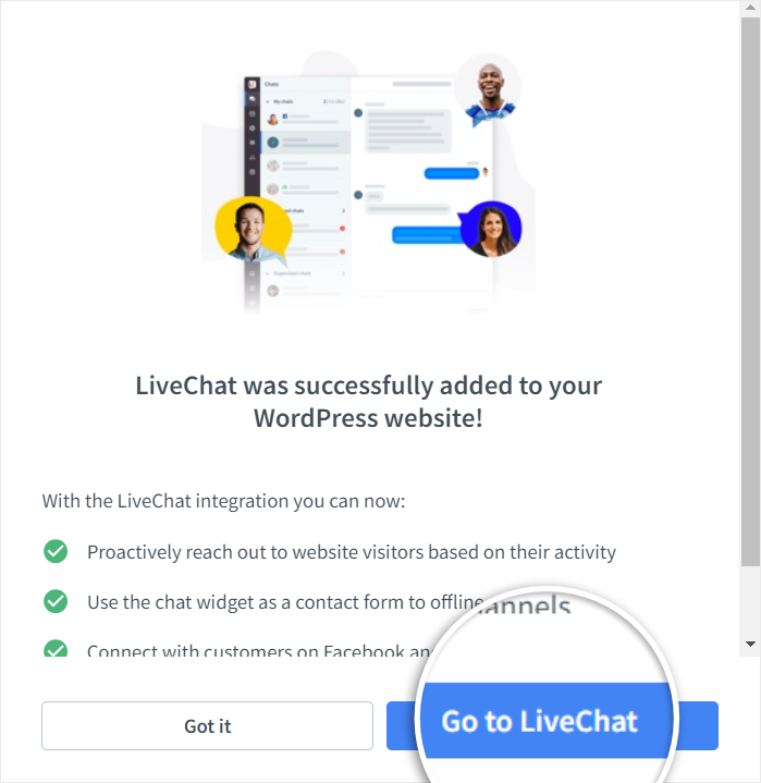 livechat wordpress connection successful